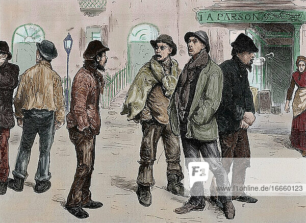 Großbritannien. London. Arbeitslose Arbeiter  die an der Versammlung vom 8. Februar 1886 teilnahmen und Geschäfte am Picadilly überfielen. England. Farbige.
