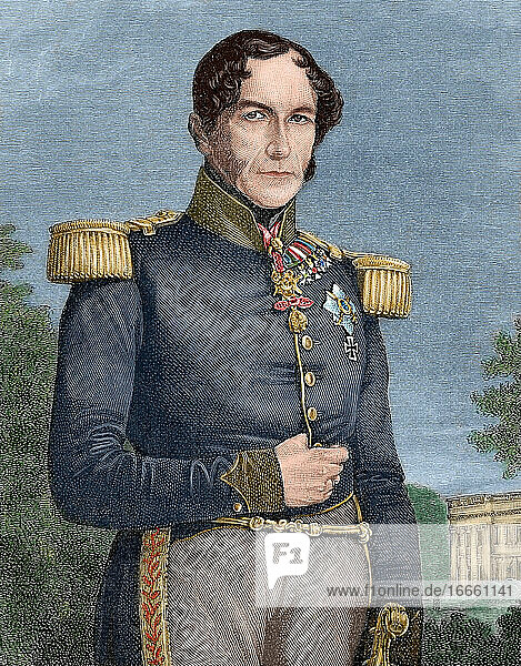 Leopold I. (1790-1865). König von Belgien (1831-1865). Kupferstich in Universal History  1885. Koloriert.