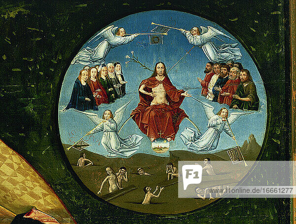 Hieronymus Bosch (ca. 1450-1516). Niederländischer Maler. Tafel der sieben Todsünden und der vier letzten Dinge  1505-1510. Detail des Jüngsten Gerichts (eines der vier Letzten Dinge). Prado-Museum. Madrid. Spanien.