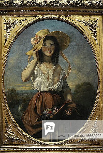 Camille Roqueplan (1803-1855). Französischer Maler. Junges Mädchen mit Blumen  1843. Öl auf Leinwand. Staatliches Eremitage-Museum. Sankt Petersburg. Russland.