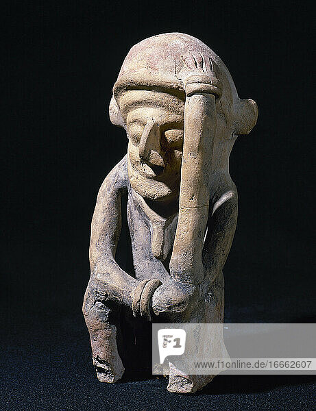 Bahia-Kultur (Mahia  Ecuador). 300 V. CHR. - 500 N. CHR. Männliche Figur  die einen Denker darstellt. 21 x 6 5 cm. Aus Ecuador. Zeit der regionalen Entwicklung. Private Sammlung.