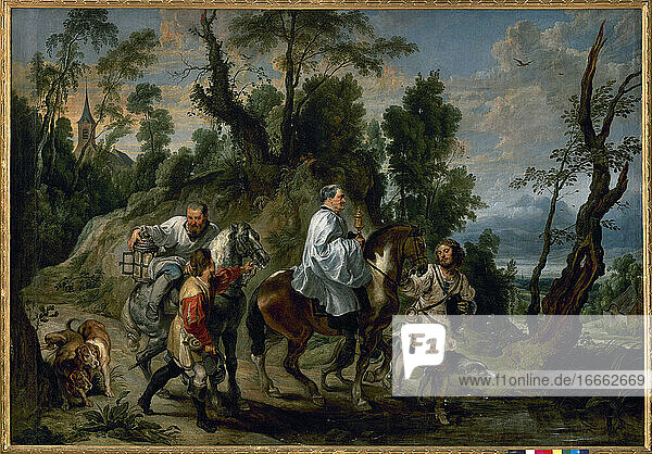 Peter Paul Rubens (1628-1629). Flämischer Maler. Akt der Hingabe von Rudolf I. von Habsburg  ca. 1625. Die Landschaft wurde von Jan Wildens (1586-1653) gemalt. Prado-Museum. Madrid. Spanien.