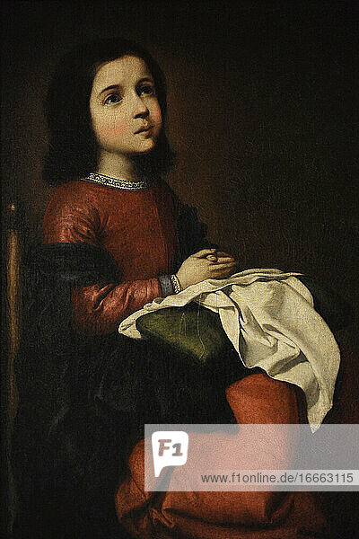 Francisco Zurbaran (1598-1664). Spanischer Barockmaler. Kindheit der Jungfrau. 1658-1660. Staatliches Eremitage-Museum. Sankt Petersburg. Russland.