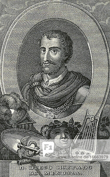 Diego Hurtado de Mendoza (1503-1575). Spanischer Dichter und Diplomat. Kupferstich.