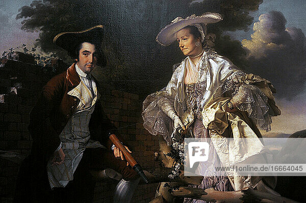 Peter Perez Burdett (ca. 1734-1793). Englischer Kartograph und Künstler. Peter Perez Burdett und seine erste Frau Hannah  1765  Porträt von Joseph Wright of Derby (1734-1794).