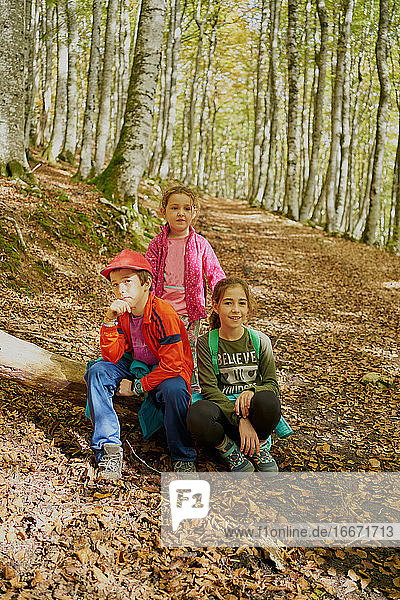Happy children in the forest