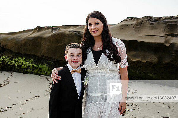 Newlywed Mother with Son on Windansea Beach in San Diego