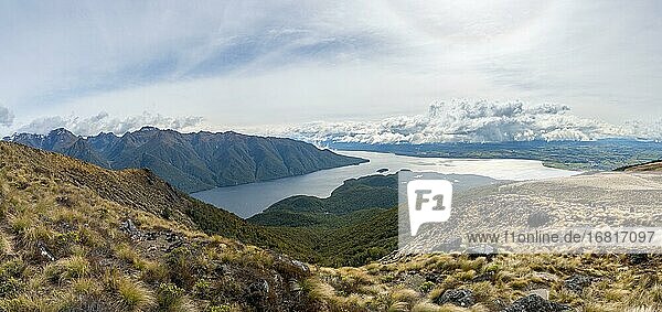 View of the South Fiord of Lake Te Anau  Murchison Mountains  Kepler Track  Great Walk  Fiordland National Park  Southland  New Zealand  Oceania