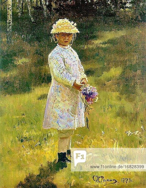 Repin Ilja - Mädchen mit Blumenstrauß (Porträt von Vera Repina) - Russische Schule - 19. Jahrhundert.