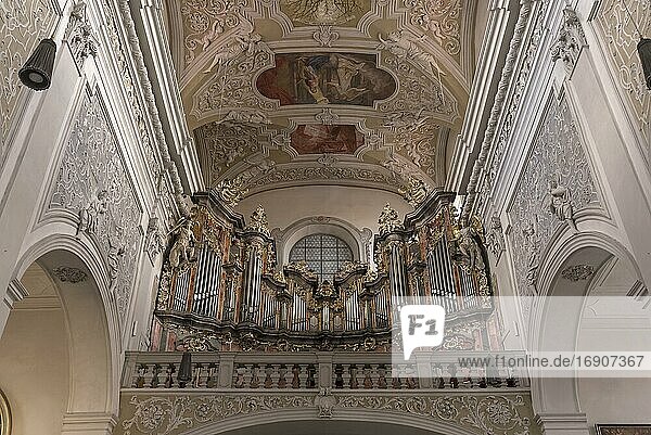 Orgelempore der barockisierten Kirche Unsere Liebe Frau oder Obere Pfarre  Bamberg  Oberfranken  Bayern  Deutschland  Europa