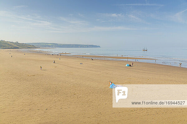 View of Whitby Beach on a sunny day  Whitby  Yorkshire  England  United Kingdom  Europe