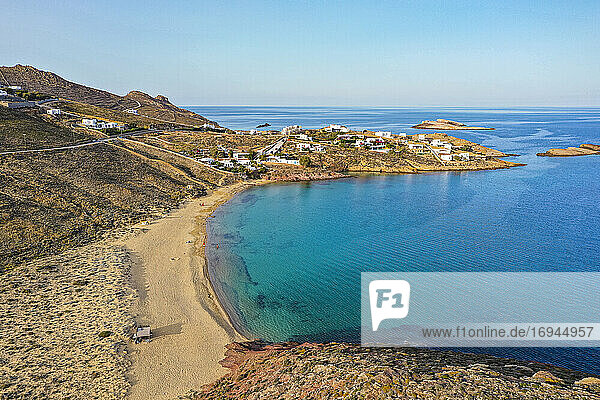 Luftaufnahme von Agios Sostis Strand  Mykonos  Kykladen  Griechische Inseln  Griechenland  Europa
