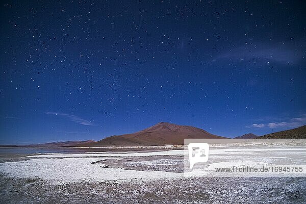 Stars over Chalviri Salt Flats at night (aka Salar de Chalviri)  Altiplano of Bolivia