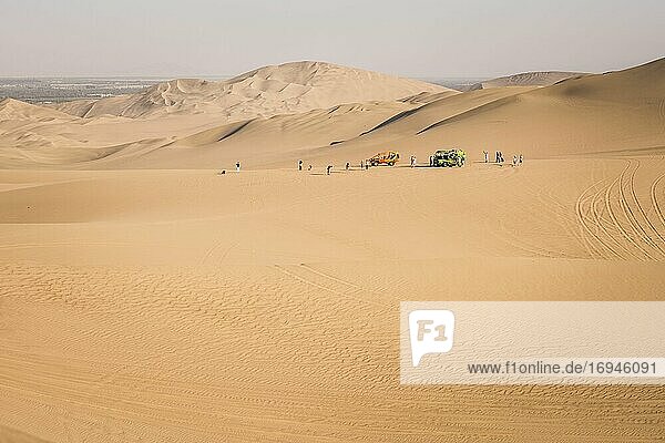 Dune buggying on sand dunes in the desert at Huacachina  Ica Region  Peru