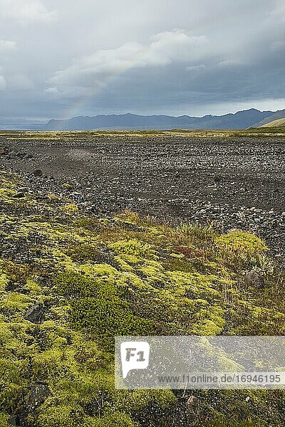 Regenbogen und isländische Landschaft von der Route 1 bei Vik  Südregion (Sudurland)  Island