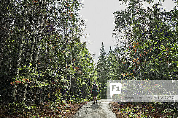 Female Hiker on path in Mauricie National park