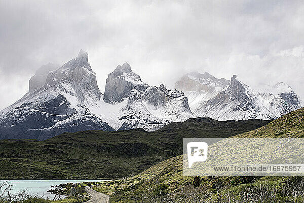 View of the Majestic Torres del Paine from Lake Pehoe