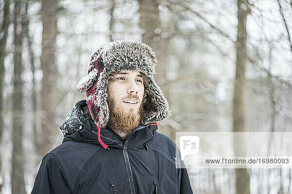 Young man enjoying canadian winter