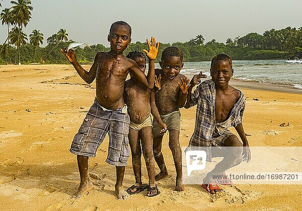 Young boys posing on a beach  Buchanan  Liberia  Africa