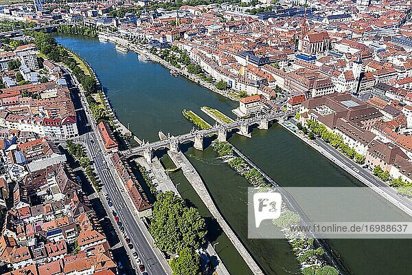 Aerial view  old bridge over the river Main with Main and old town  Würzburg  Lower Franconia  Bavaria  Germany  Europe