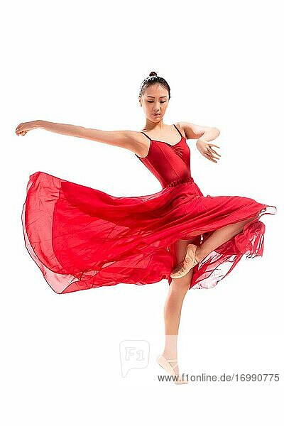 Dance ballet young woman in the red skirt