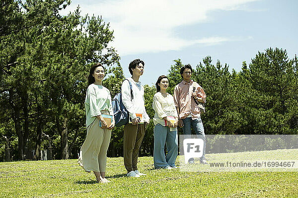 Japanese university students at a city park