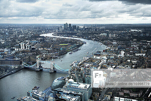 United Kingdom  London  Tower Bridge and The River Thames  aerial view