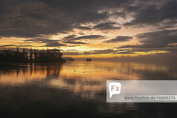 Lake Constance at cloudy sunrise