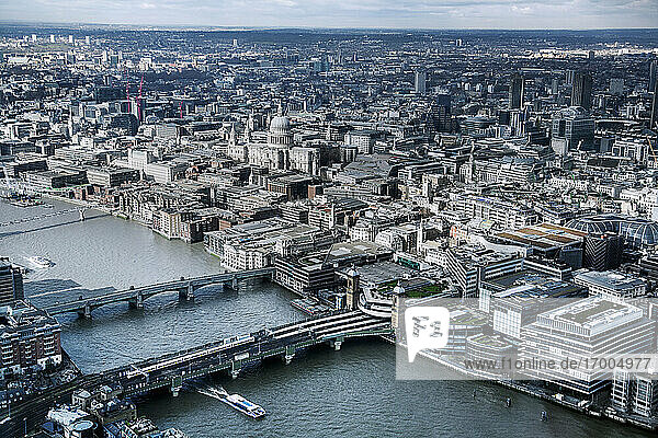 United Kingdom  London  St Pauls Cathedral and River Thames  aerial view