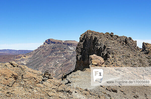 Male hiker on way to Sombrero De Chasna  Teide National Park  Tenerife  Canary Islands  Spain