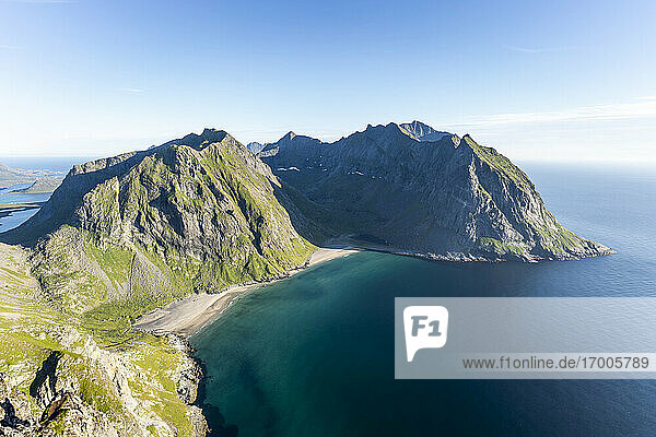 Scenic view of mountain and sea at Ryten  Lofoten  Norway