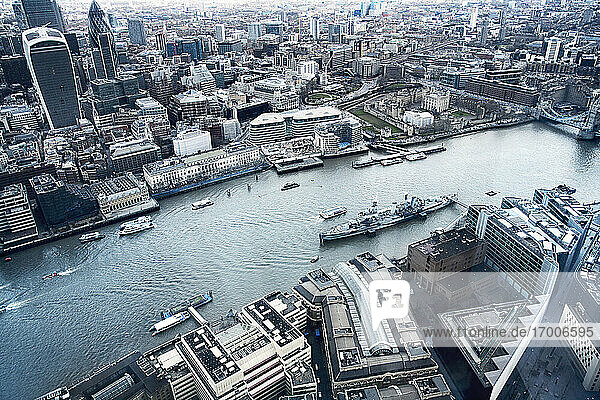 United Kingdom  London  The Walkie Talkie Building and The River Thames  aerial view