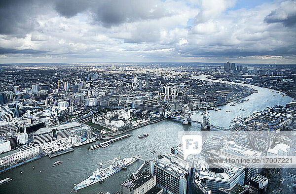 United Kingdom  London  Tower Bridge and The River Thames  aerial view