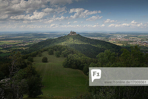 Awe view of Burg Hohenzollern Castle against sky at Swabian Alb  Germany
