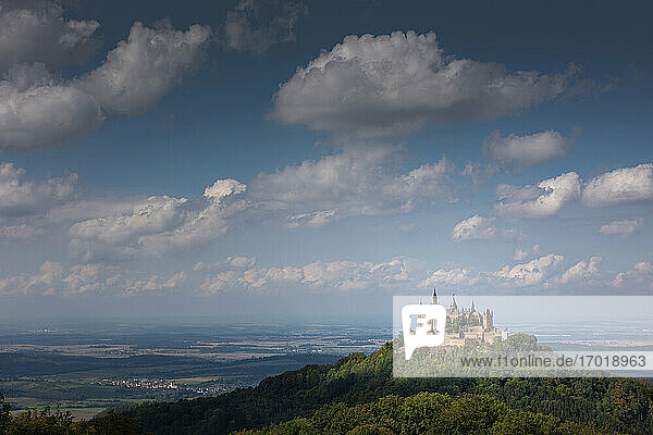 Burg Hohenzollern Castle on top of the mountain at Swabian Alb  Germany