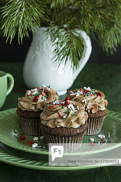 Christmas sprinkles chocolate cupcakes