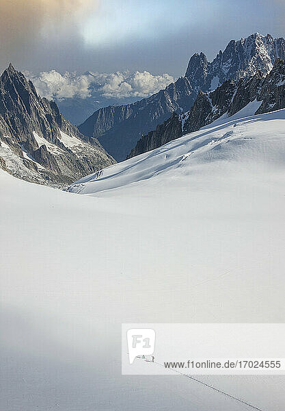 France  Haute-Savoie  Chamonix  Mont Blanc  Climbers on Mer De Grace Glacier in Mont Blanc Massif