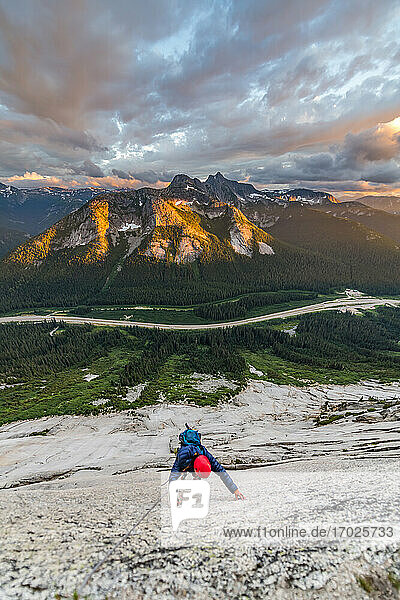 Rock climbing Yak Peak near Hope  British Columbia  Canada