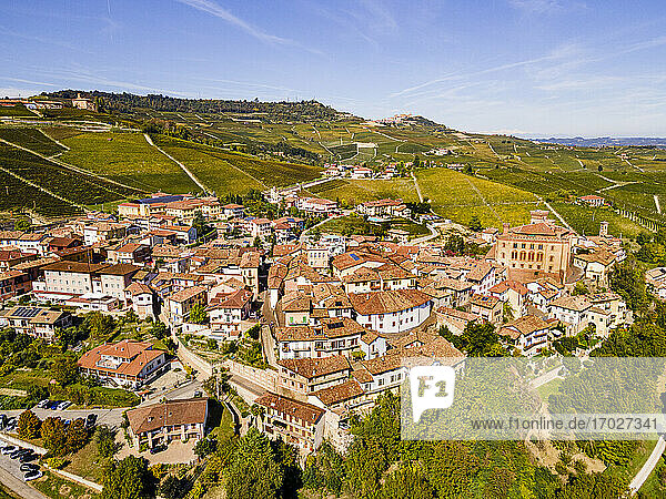 Luftaufnahme der Weinberge um Barolo  UNESCO-Weltkulturerbe  Piemont  Italien  Europa