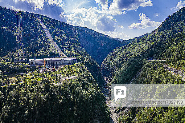 Luftaufnahme des Wasserkraftwerks  Industriekulturerbe Rjukan-Notodden  UNESCO-Welterbe  Vestfold und Telemark  Norwegen  Skandinavien  Europa