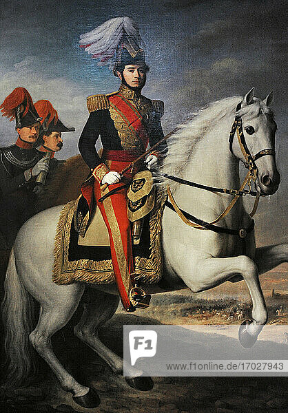 Juan Prim (1814-1870). Spanischer Militär und Politiker. Reiterporträt von General Prim  1844. Von Antonio Maria Esquivel y Suarez de Urbina (1806-1857). Museum der Romantik. Madrid. Spanien.