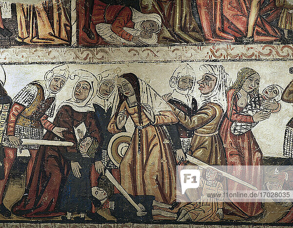 Massaker an den Unschuldigen. Wandmalereien im Mittelschiff  14. Jahrhundert. Ausschnitt. Kathedrale von Mondoñedo. Provinz Lugo  Galicien  Spanien.