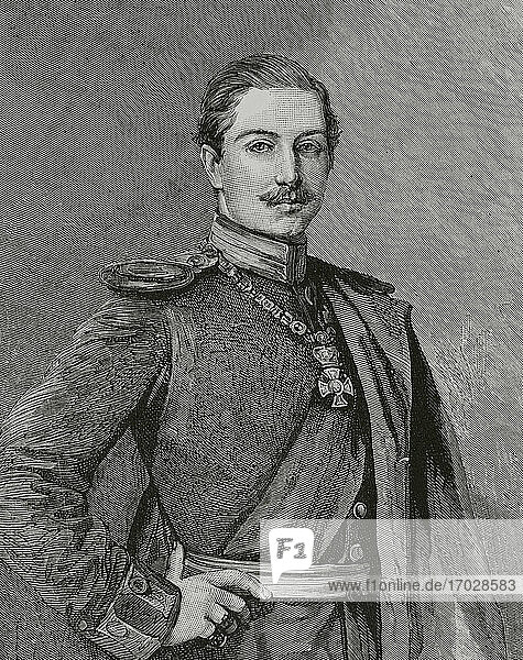 William II of Germany (1859-1941). Last Emperor or Kaiser of the German Empire and the last King of Prussia (1888-1918). Portrait while still a prince. Engraving. La Ilustracion Española y Americana  1881.