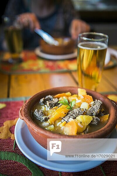 Traditional Argentinian food  a Patagonia lamb stew at a delicious restaurant in El Chalten  Patagonia  Argentina