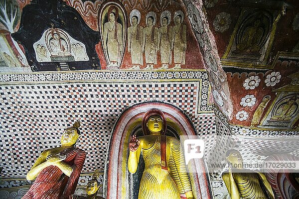 Dambulla Cave Temples  Buddhas in cave 2 (Cave of the Great Kings or Temple of the Great King)  Dambulla  Central Province  Sri Lanka  Asia