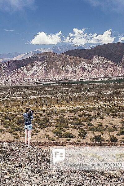 Tourist im Kaktus-Nationalpark (Parque Nacional Los Cardones)  Cachi-Tal  Calchaqui-Täler  Provinz Salta  Nordargentinien