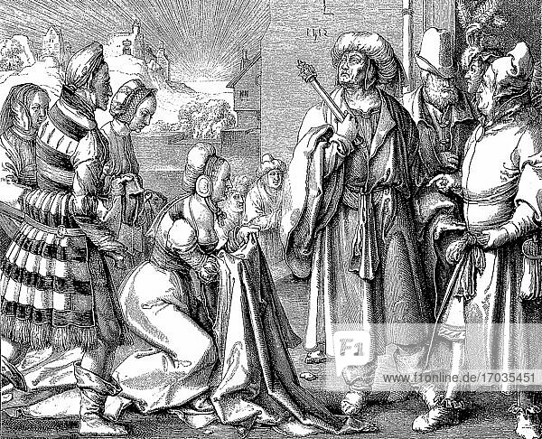 Die Frau von Potifar beschuldigte Josef der versuchten Vergewaltigung  biblische Geschichte  Illustration aus 1880