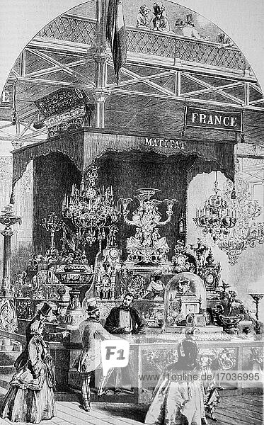 Kristallpalast  Ausstellung des originalen Bronzesujets  des malerischen Magazins von Edouard Charton 1855.