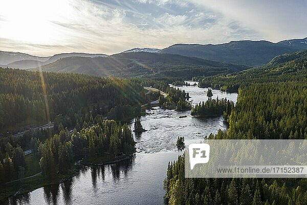 Aerial view  rapids on the river Namsen  Namsskogan  Trøndelag  Norway  Europe