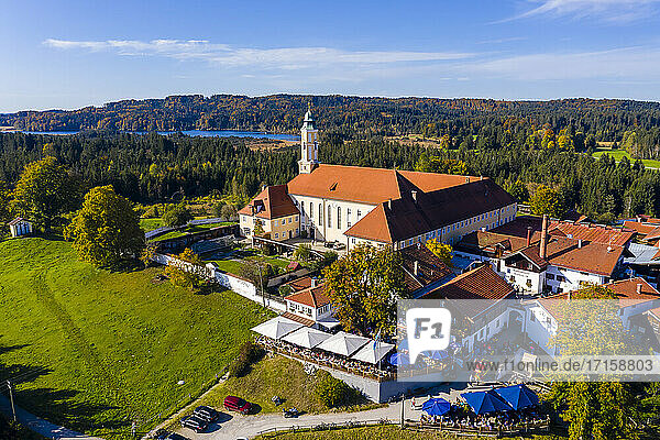 Germany  Bavaria  Sachsenkam  Aerial view of Reutberg monastery in summer